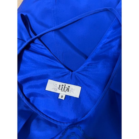 Anthropologie TIBI Dress Cobalt Blue 8 Silk Beaded Shift Short Sleeve V Back - Picture 10 of 10